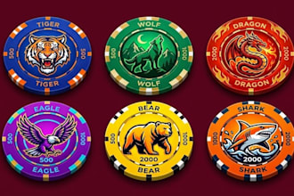 design a modern minimalist poker chip or game, poker card, poker logo