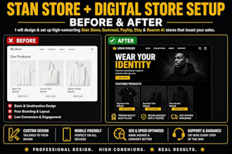 setup stan store, gumroad, payhip, etsy, beacon ai store and boost sales