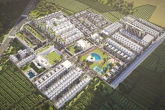design large scale residential masterplan subdivision 3d aerial site plan render