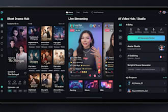 develop a vertical short drama, live streaming, and ai video pipeline app