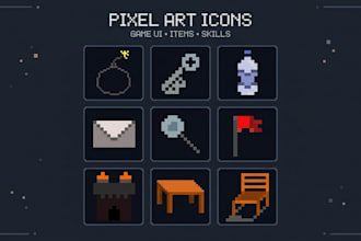 do pixel art icon for game UI, items, skills and inventory