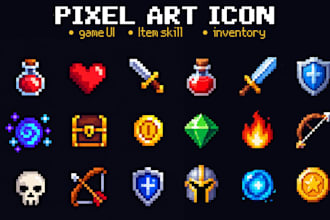 do pixel art icon for game UI, items, skills and inventory