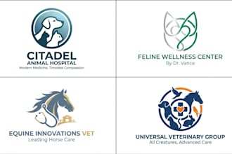 design a modern pet or animal, and veterinary logo