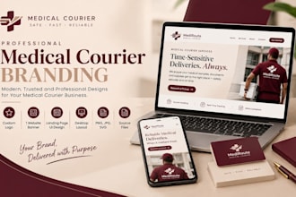 design a medical courier logo banner website and landing page