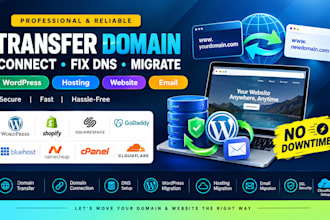 transfer domain, connect domain, fix dns, migrate wordpress, hosting and email