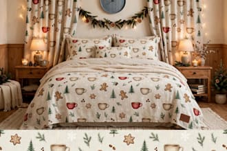 design christmas fabric pattern bedsheet curtain sofa mockup with logo