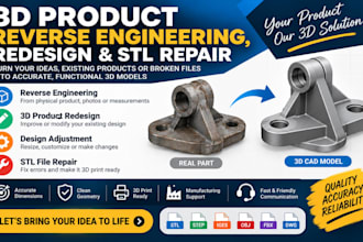 3d product reverse engineering, redesign, cad modification and stl file repair