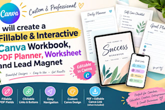 interactive canva workbook, fillable PDF planner, worksheets and templates
