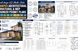 do architectural structural mep permit drawings for ca tx fl or ny nj ga wa