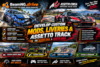 develop beamng drive and assetto corsa custom mods, liveries and assetto track