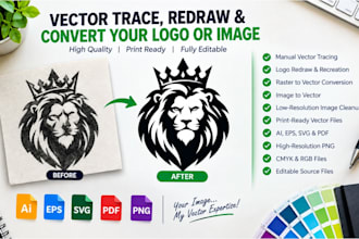 vector trace, redraw and convert your logo or image to print ready vector