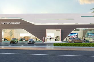 buildup commercial building for your 3d showroom exterior, cgi minimalist facade