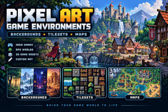 create pixel art game environments, backgrounds, tilesets and maps