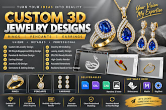 create custom 3d jewelry designs for rings, pendants and earrings