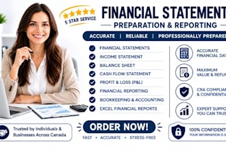 prepare financial statements, income statement, balance sheet and cash flow