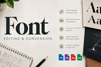edit, redesign logo, change fonts, colour, convert your custom fonts to vectors