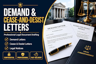 write legal demand letters, cease and desist and small claims documents