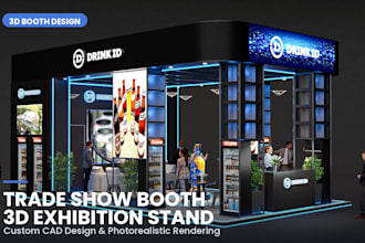 3d trade show booth design exhibition stand kiosk render expo stand island booth