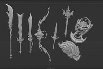 do 2d to 3d model, sculpt 3d statues, toy figurines, weapons, and fix models