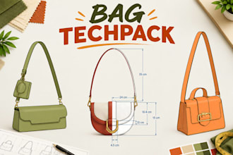 create fashion techpack 3d mockup for handbags and apparel manufacturing
