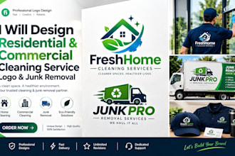 design residential and commercial cleaning service logo, junk removal