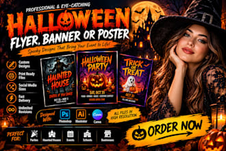 design halloween flyer card banner poster menu spooky haunted trick treat design