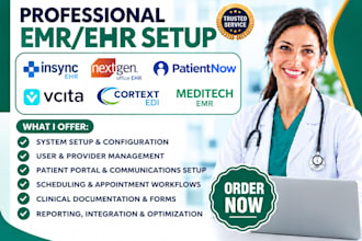 setup insync ehr nextgen office ehr paitentnow vcita cortext edi meditech emr