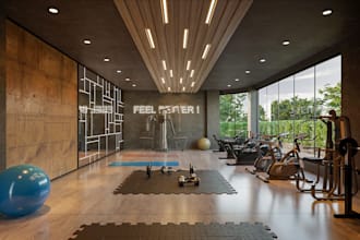 design a modern gym interior, fitness center with  render