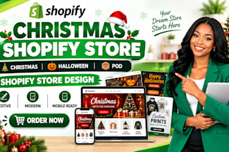 design christmas shopify store hallloween store pod website for merry christmas