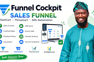 funnel cockpit sales funnel, samcart, thrivecart landing page, ghl automation