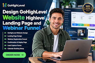design gohighlevel website highlevel landing page and webinar funnel