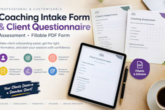 create coaching intake form, client questionnaire, assessment, fillable pdf form