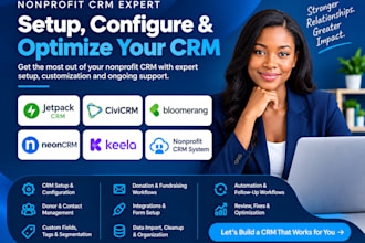 setup jetpack CRM, civicrm, bloomerang, neon CRM, keela and nonprofit CRM system