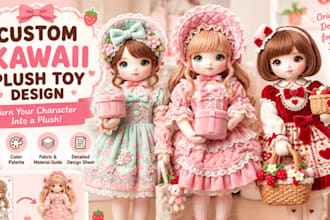 design a cute kawaii plush toy from your character