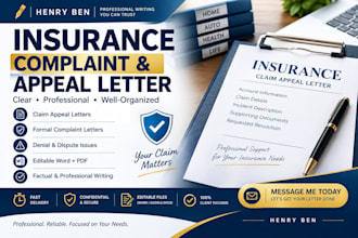write a formal insurance complaint and appeal letter for claim issues