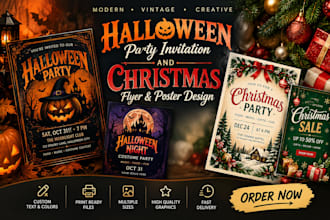 design modern vintage halloween party invitation  christmas flyer poster design