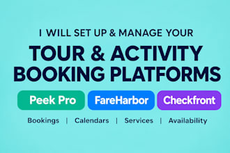 setup and manage tour peek pro, fareharbor, and checkfront booking systems