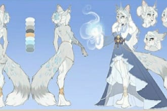 custom furry art fursona designs and character reference sheets