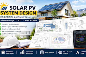 design residential solar pv systems, permit drawings, sld and autocad plan