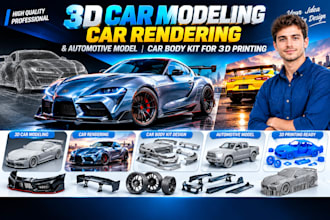 3d car modeling car rendering and automotive model car body kit for 3d printing