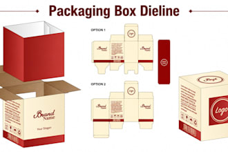 create packaging rigid box dieline, vector cut lines with print ready files