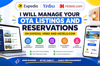 setup and  manage ota listings and reservations on expedia, vrbo and hotels com