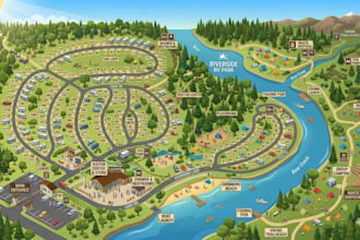 create 3d vector map, campground map, rv park, resort, property site plan