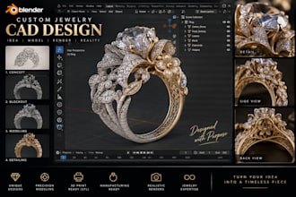 design custom 3d jewelry cad model ring, pendant, for 3d printing and casting