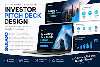 design modern investor pitch deck for startups real estate agents, authors, saas