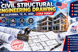 do civil structural engineering drawing in califonia, tx, fl, ohio, usa permit
