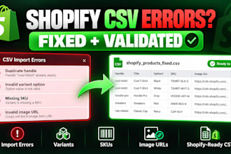 fix shopify CSV import errors, variants and skus