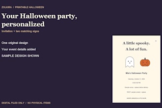 personalize a halloween party invitation and two matching signs