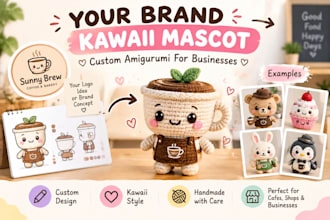 design kawaii mascot amigurumi for cafe brand and business