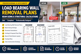 design load bearing wall removal plans and beam sizing